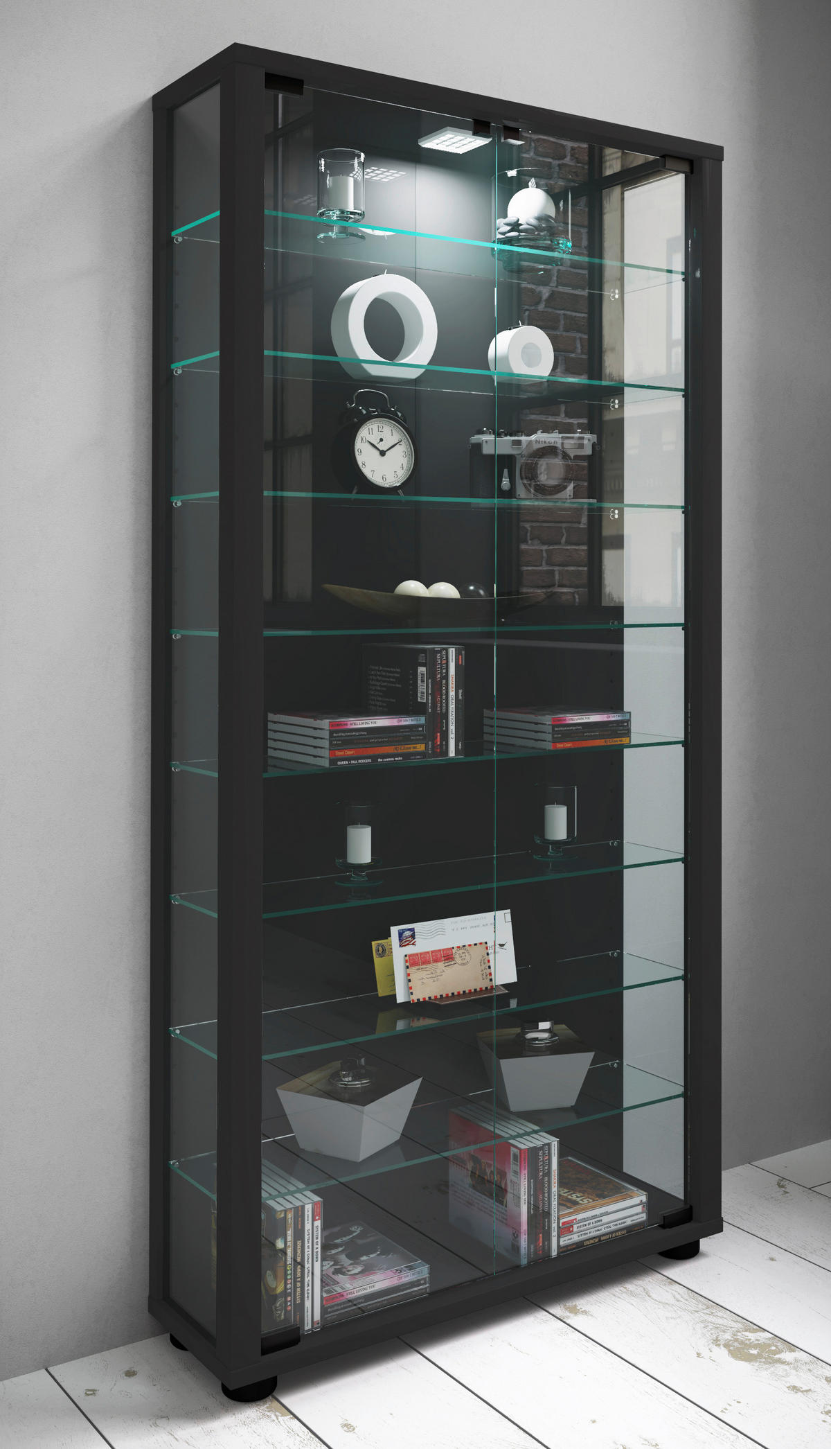 VITRINE in Schwarz  - Transparent/Schwarz, Design, Glas/Holzwerkstoff (59/113/18cm) - MID.YOU