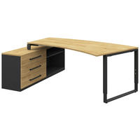 ECKSCHREIBTISCH  in Hickory, Anthrazit  - Anthrazit/Alufarben, Design, Holzwerkstoff/Metall (200/160cm) - Moderano