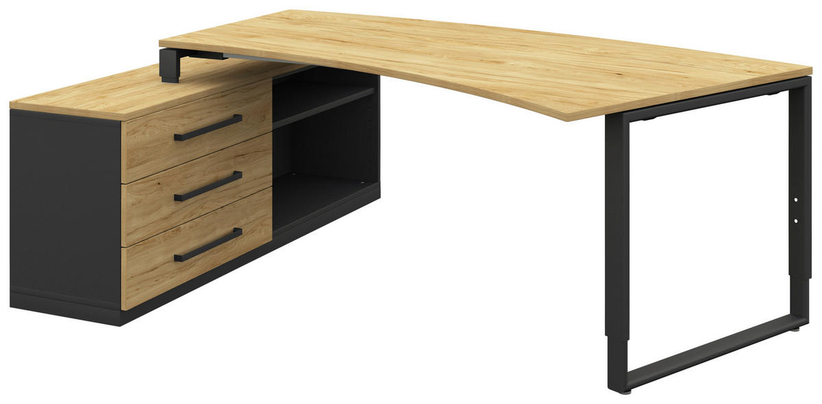 ECKSCHREIBTISCH  in Hickory, Anthrazit  - Anthrazit/Alufarben, Design, Holzwerkstoff/Metall (200/160cm) - Moderano