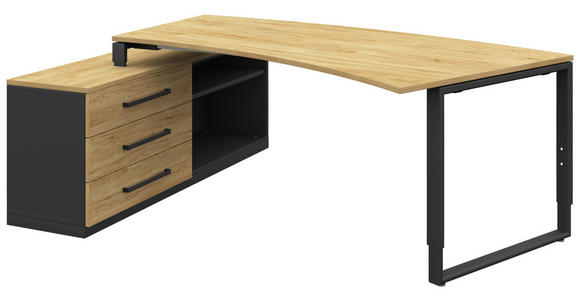 ECKSCHREIBTISCH  Anthrazit, Hickory höhenverstellbar, in verschiedenen Holz-Dekoren erhältlich  - Anthrazit/Alufarben, Design, Holzwerkstoff/Metall (200/160cm) - Moderano