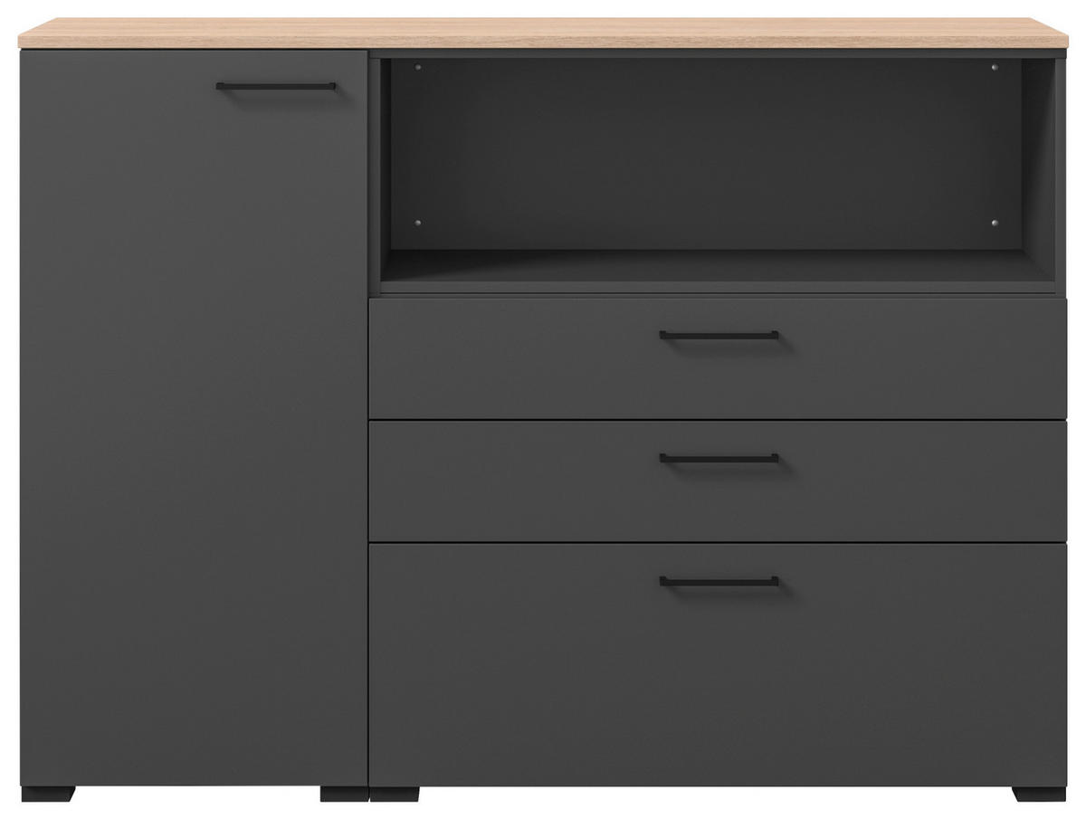 KOMMODE 150/108/41,9 cm  in Graphitfarben, Eichefarben  - Eichefarben/Anthrazit, Design, Holzwerkstoff/Metall (150/108/41,9cm) - Cantus
