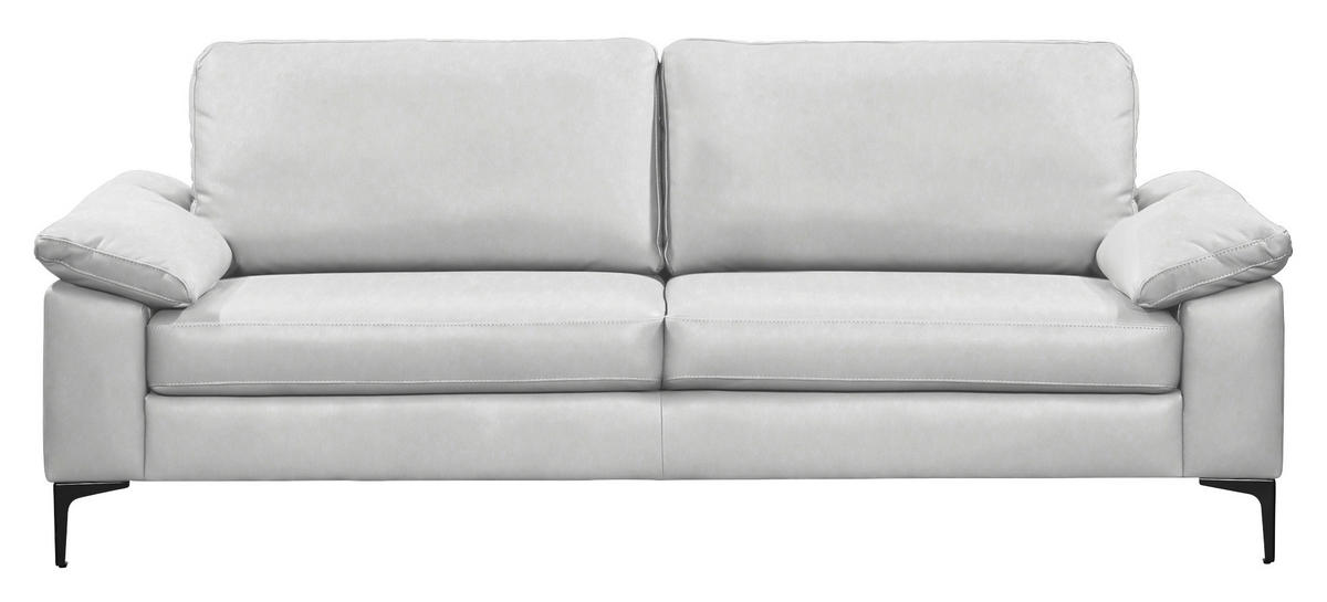 3-SITZER-SOFA  in Echtleder Weiß   - Schwarz/Weiß, Design, Leder/Metall (224/86/97cm) - Schöner Wohnen