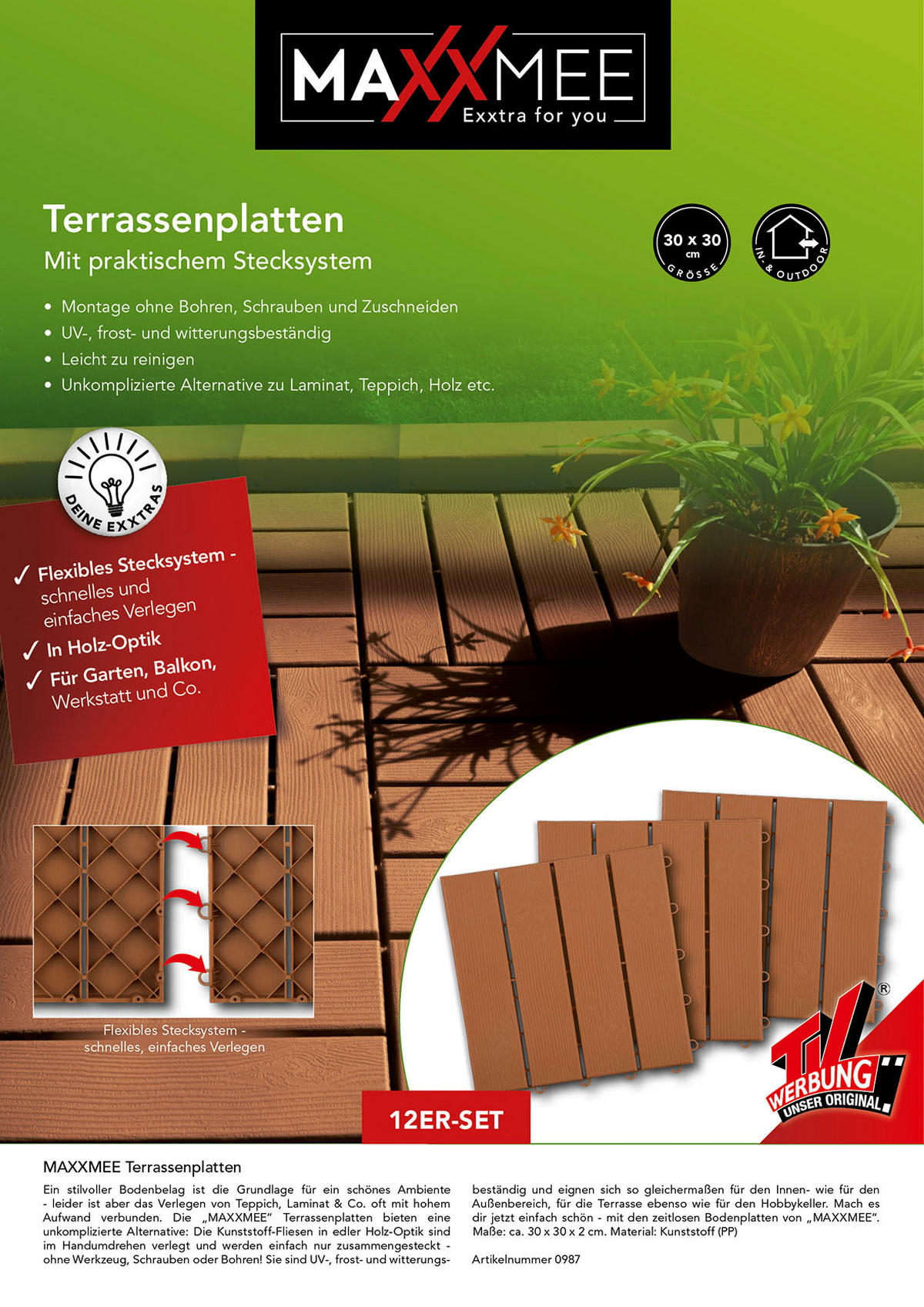 TERRASSENFLIESE Braun  - Braun, Basics, Kunststoff (30/30/2cm)