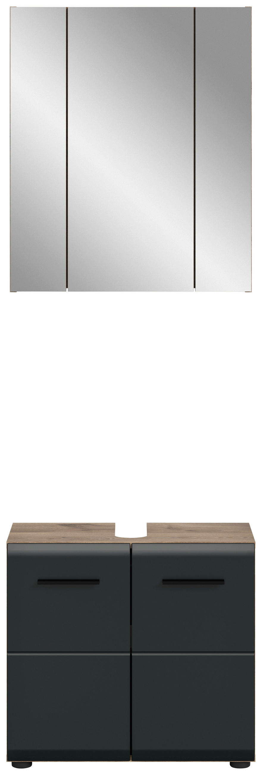 BADEZIMMER 2-teilig  in 60 cm  - Eiche dunkel/Schwarz, Basics, Holzwerkstoff/Kunststoff (60cm) - MID.YOU