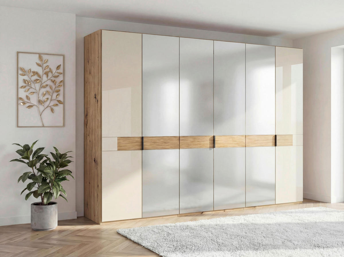 DREHTÜRENSCHRANK 300/216/58 cm,  in Eichefarben, Champagner, 6 Tür(en)  - Schieferfarben/Champagner, Design, Glas/Holz (300/216/58cm) - Musterring