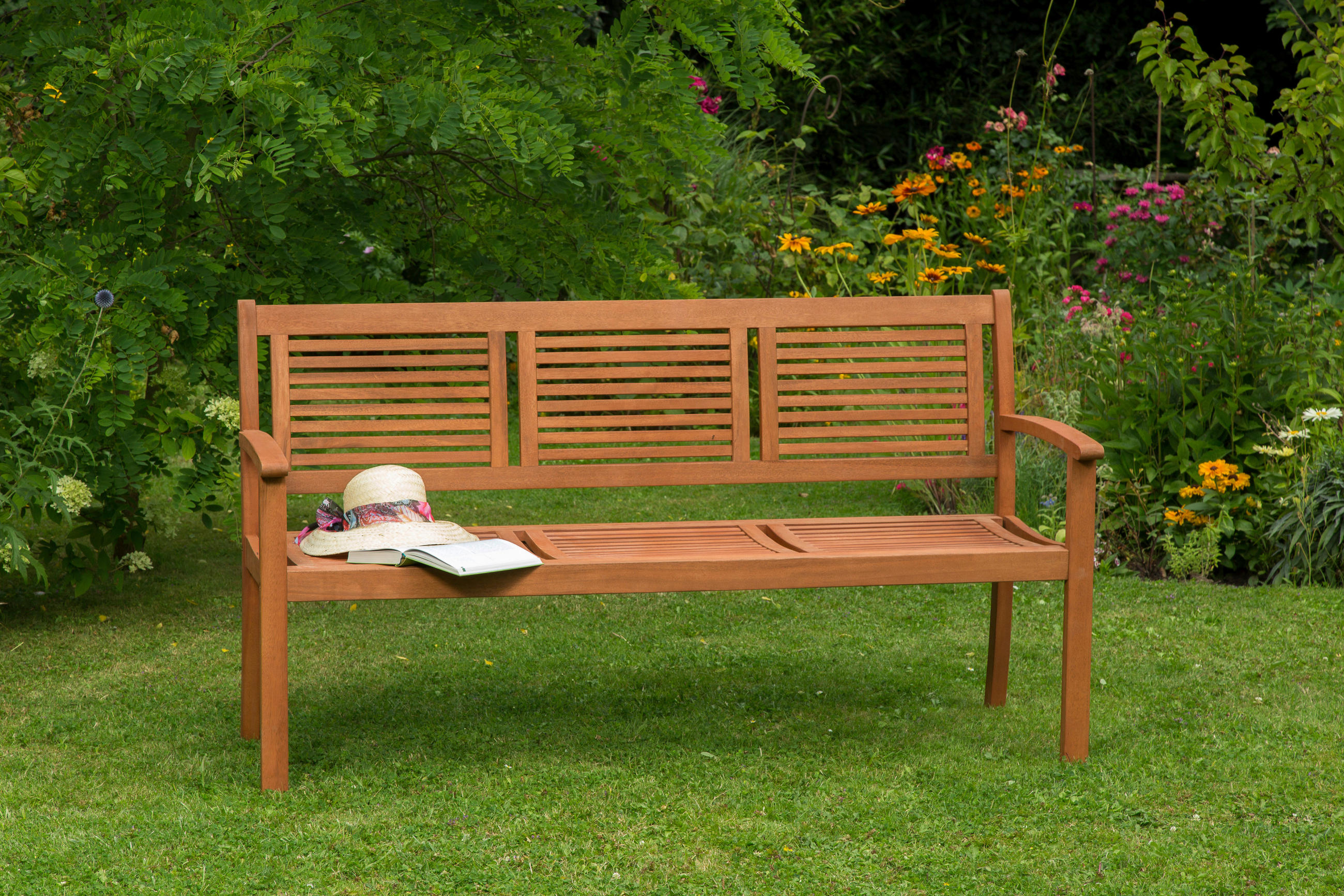 Gartenbank Echtholz 3-sitzer Cordoba Mit Rückenlehne