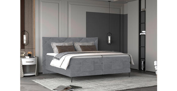 BOXSPRINGBETT 180/200 cm  in Blaugrau  - Blaugrau/Schwarz, KONVENTIONELL, Textil/Metall (180/200cm) - Esposa