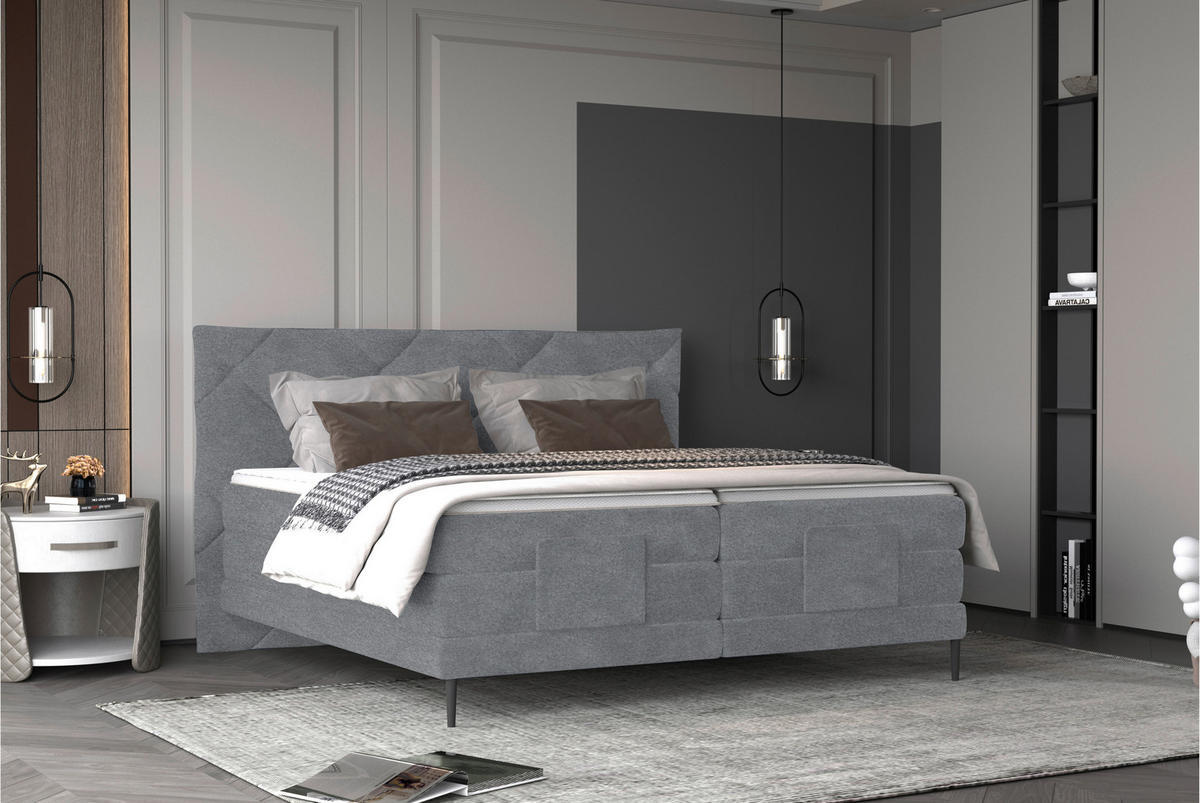 BOXSPRINGBETT 180/200 cm  in Blaugrau  - Blaugrau/Schwarz, Konventionell, Textil/Metall (180/200cm) - Esposa