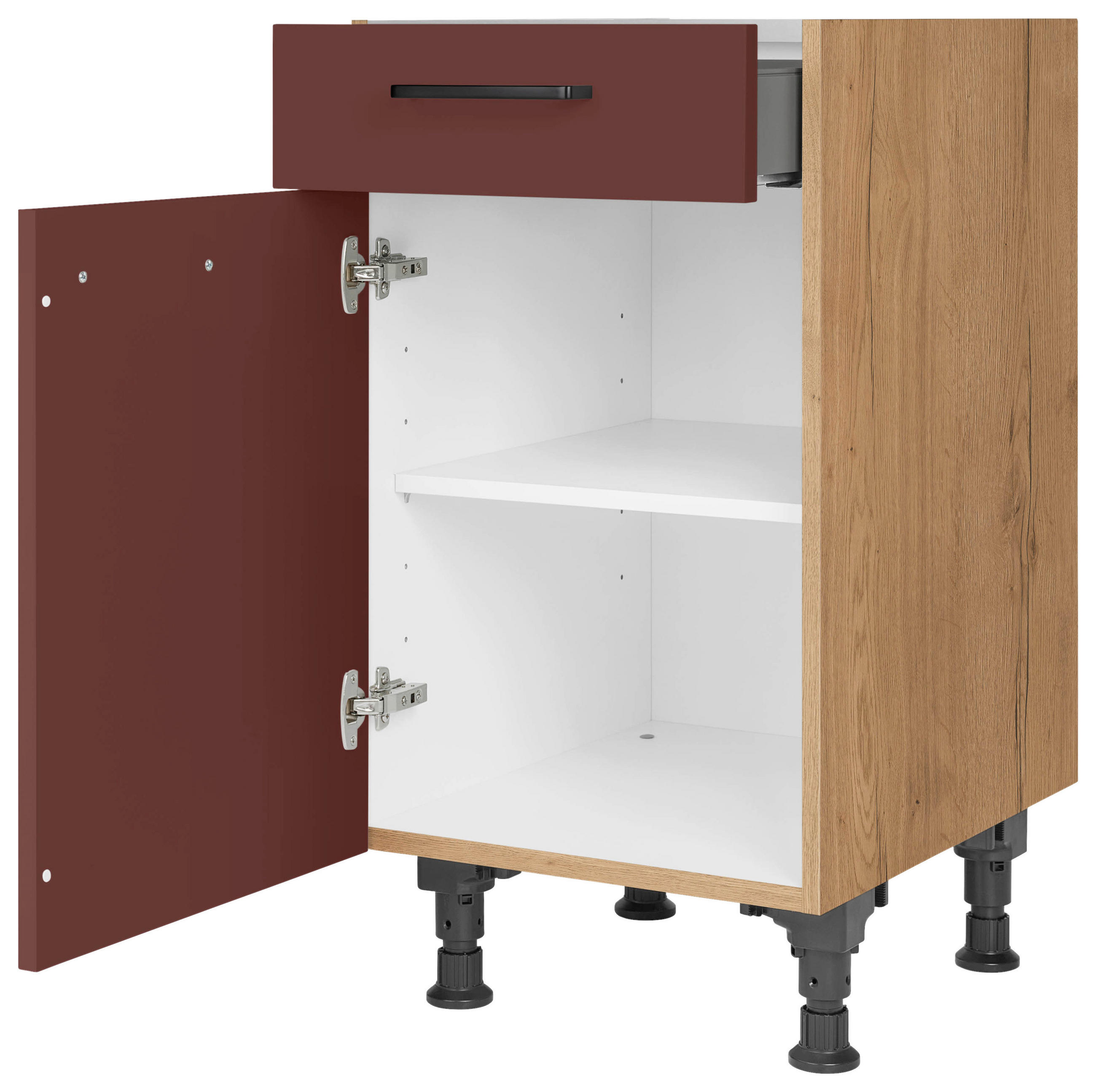 SCHUBKASTENUNTERSCHRANK 45/87/56 cm  in Rot, Eichefarben  - Eichefarben/Rot, MODERN, Holzwerkstoff/Metall (45/87/56cm) - Nobilia