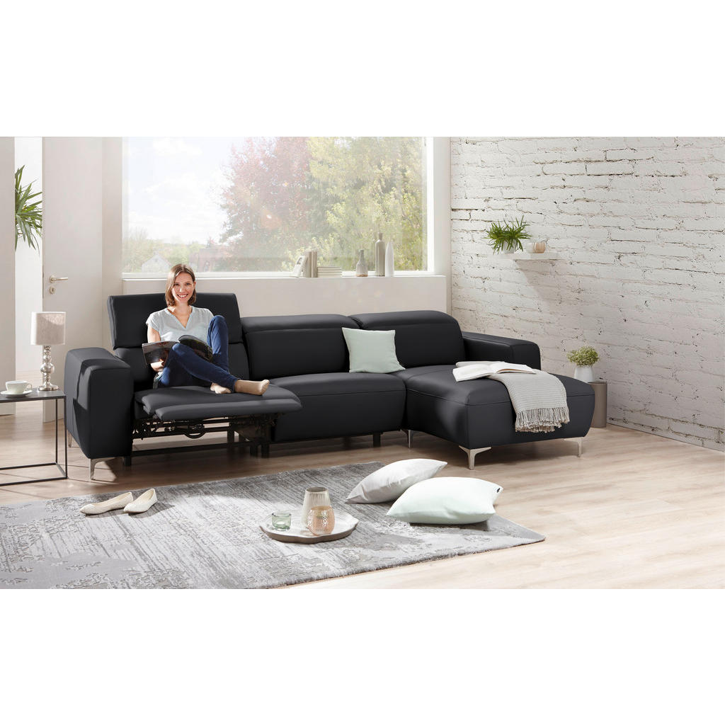 Thumbnail - Pure Home Lifestyle Ecksofa, Dunkelgrau, Fango, Leder, Echtleder, Dickleder, Uni, 4-Sitzer, Ottomane rechts, L-Form, 292...