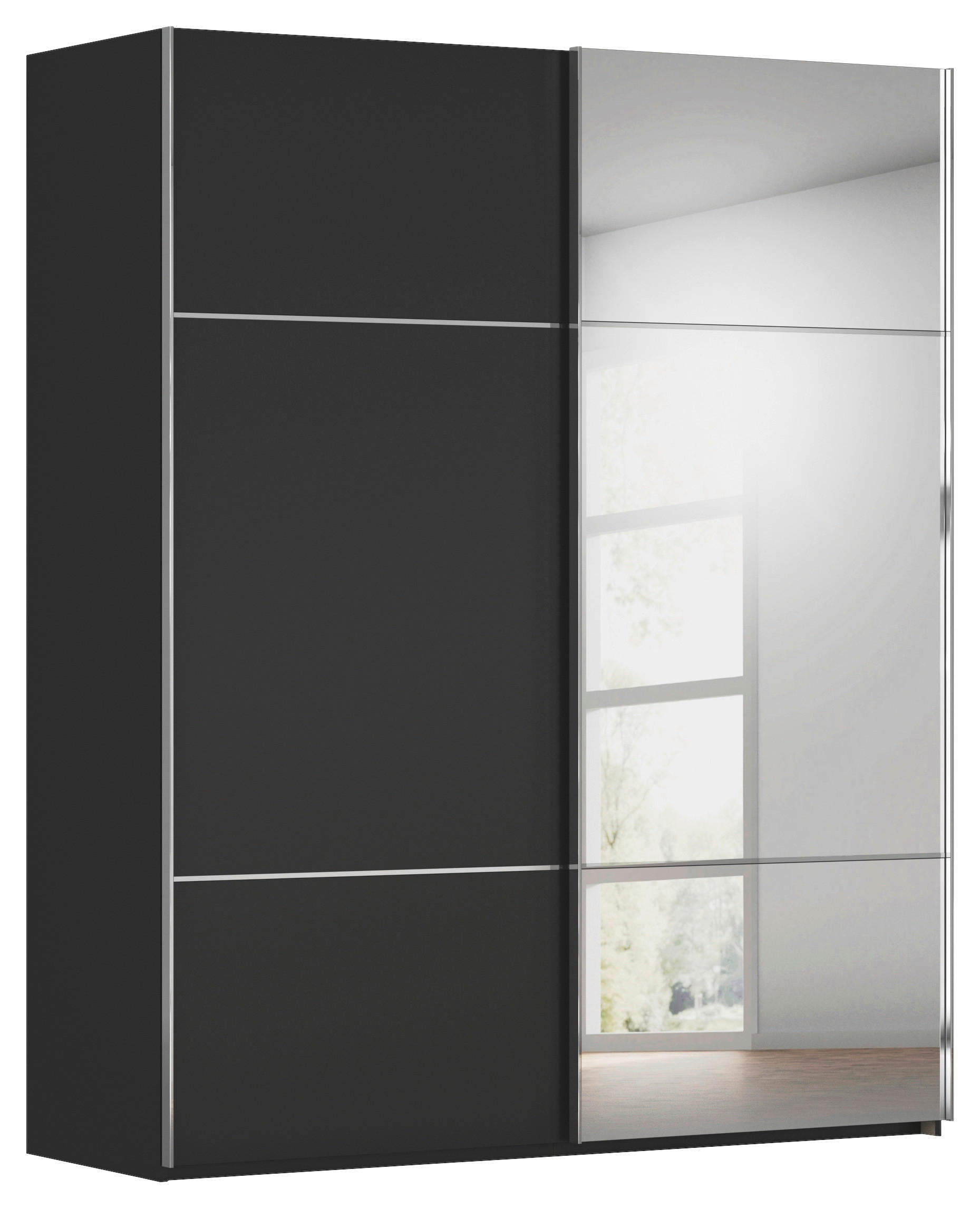 SCHWEBETÜRENSCHRANK in Schwarz  - Chromfarben/Schwarz, Konventionell, Glas/Holzwerkstoff (201/223/68cm) - Novel