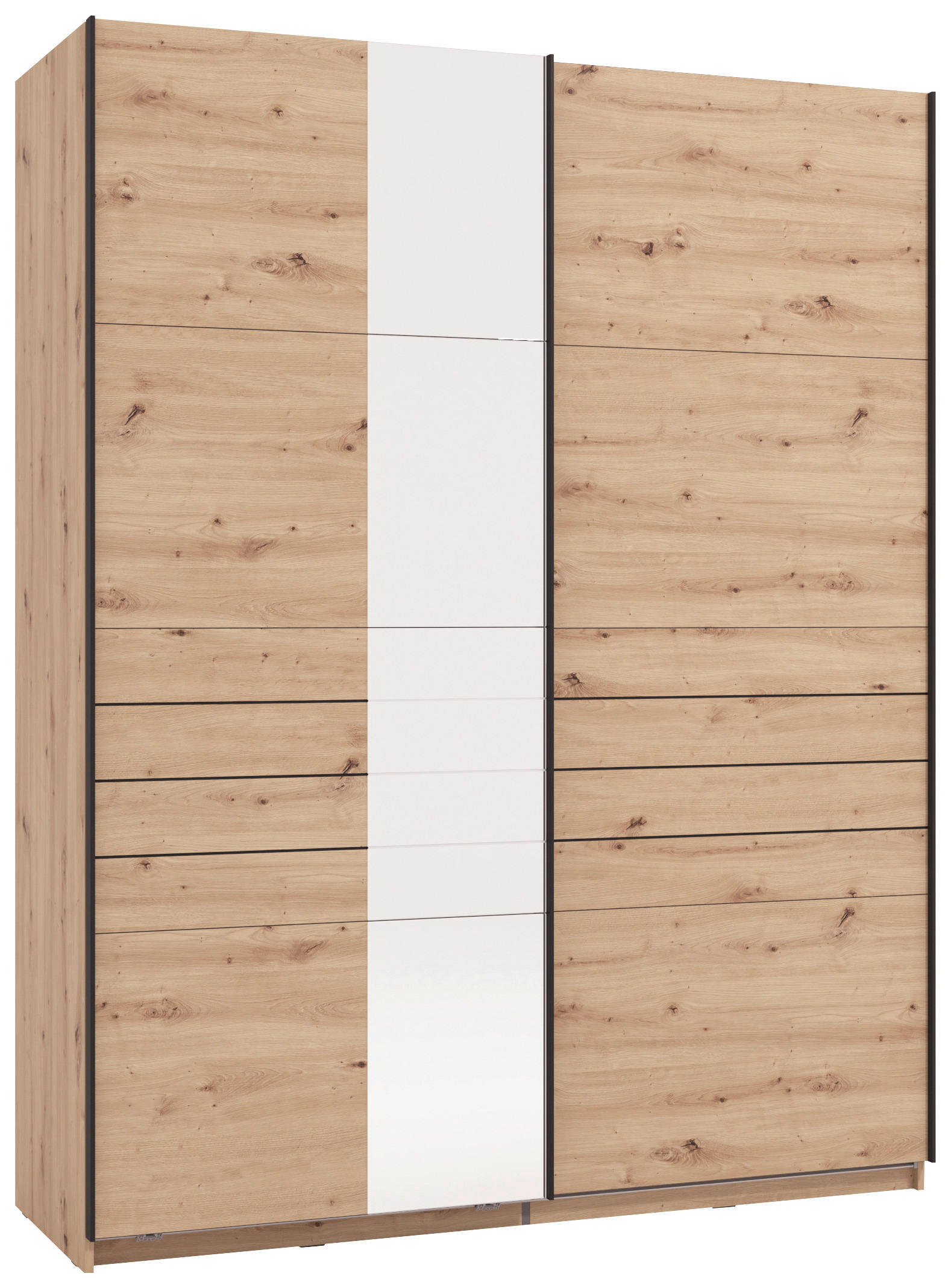SCHWEBETÜRENSCHRANK 145,5/217,5/60 cm,  in Eiche Artisan, 2 Tür(en)  - Schwarz/Eiche Artisan, MODERN, Holzwerkstoff/Metall (145,5/217,5/60cm) - MID.YOU