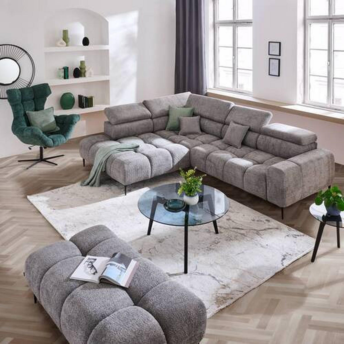 HÖRNSOFFA i vävt tyg grå  - svart/grå, Design, metall/textil (216/300cm) - Welnova