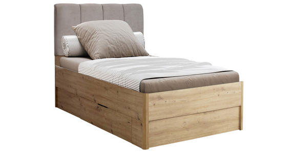 BETT 90/200 cm in Eiche Artisan - Taupe/Eiche Artisan, KONVENTIONELL, Holzwerkstoff/Textil (90/200cm) - Carryhome