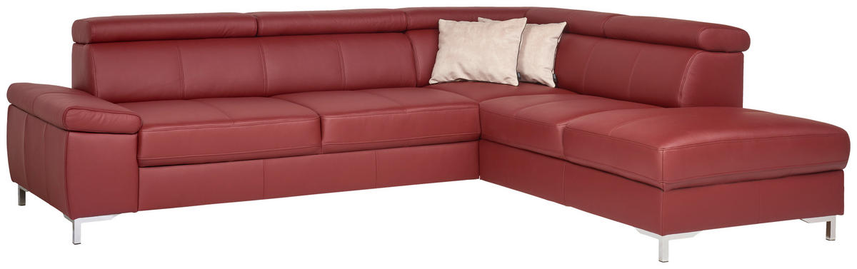 ECKSOFA in Echtleder Bordeaux  268/213 cm  - Chromfarben/Bordeaux, Design, Leder/Metall (268/213cm) - Stylife