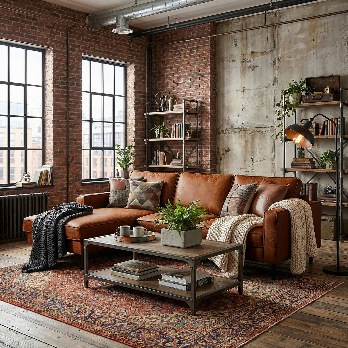 ECKSOFA Cognac Echtleder Lederlook Rücken echt  - Cognac, Design, Leder/Textil (166/238cm) - Livetastic