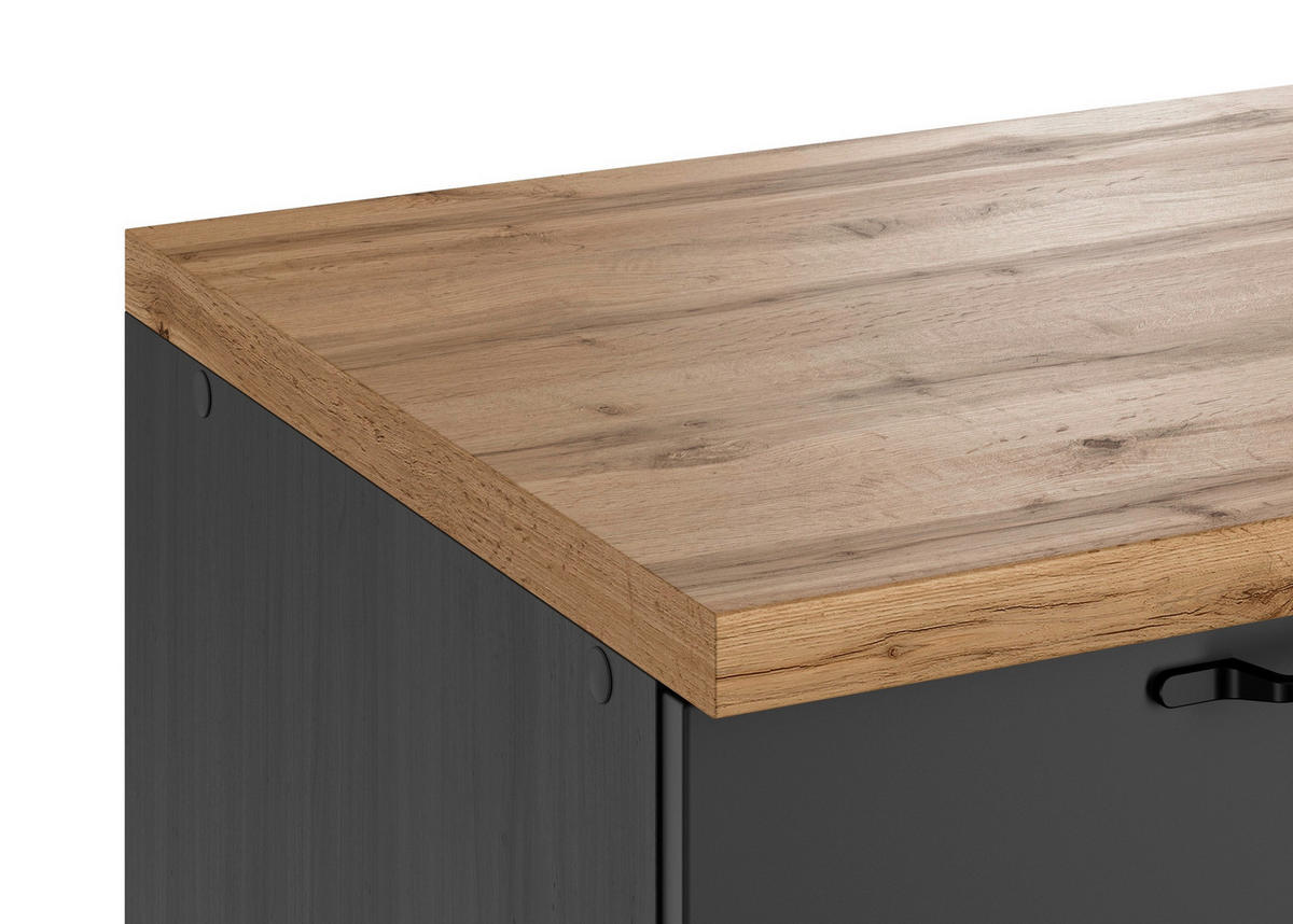 KÜCHENBLOCK 300 cm   in Grau, Eiche Wotan  - Eiche Wotan/Schwarz, Lifestyle, Holzwerkstoff/Metall (300cm) - Held