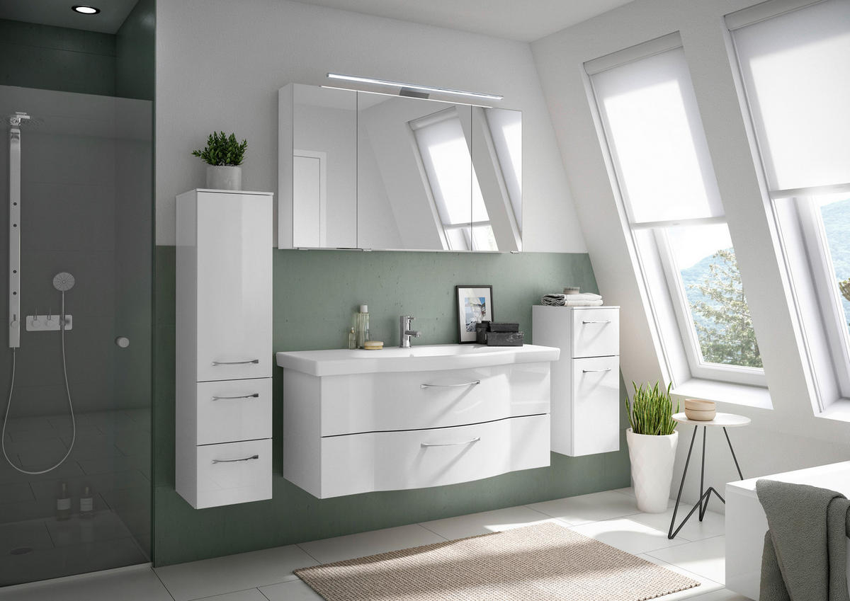 BADEZIMMER 5-teilig  in 182 cm  - Chromfarben/Weiß Hochglanz, KONVENTIONELL, Glas/Keramik (182cm) - Pelipal