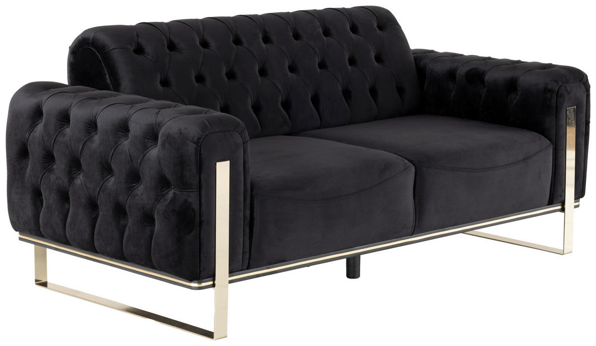 2-SITZER-SOFA in Samt Schwarz  - Goldfarben/Schwarz, Design, Textil (187/94/84,5cm) - Livetastic
