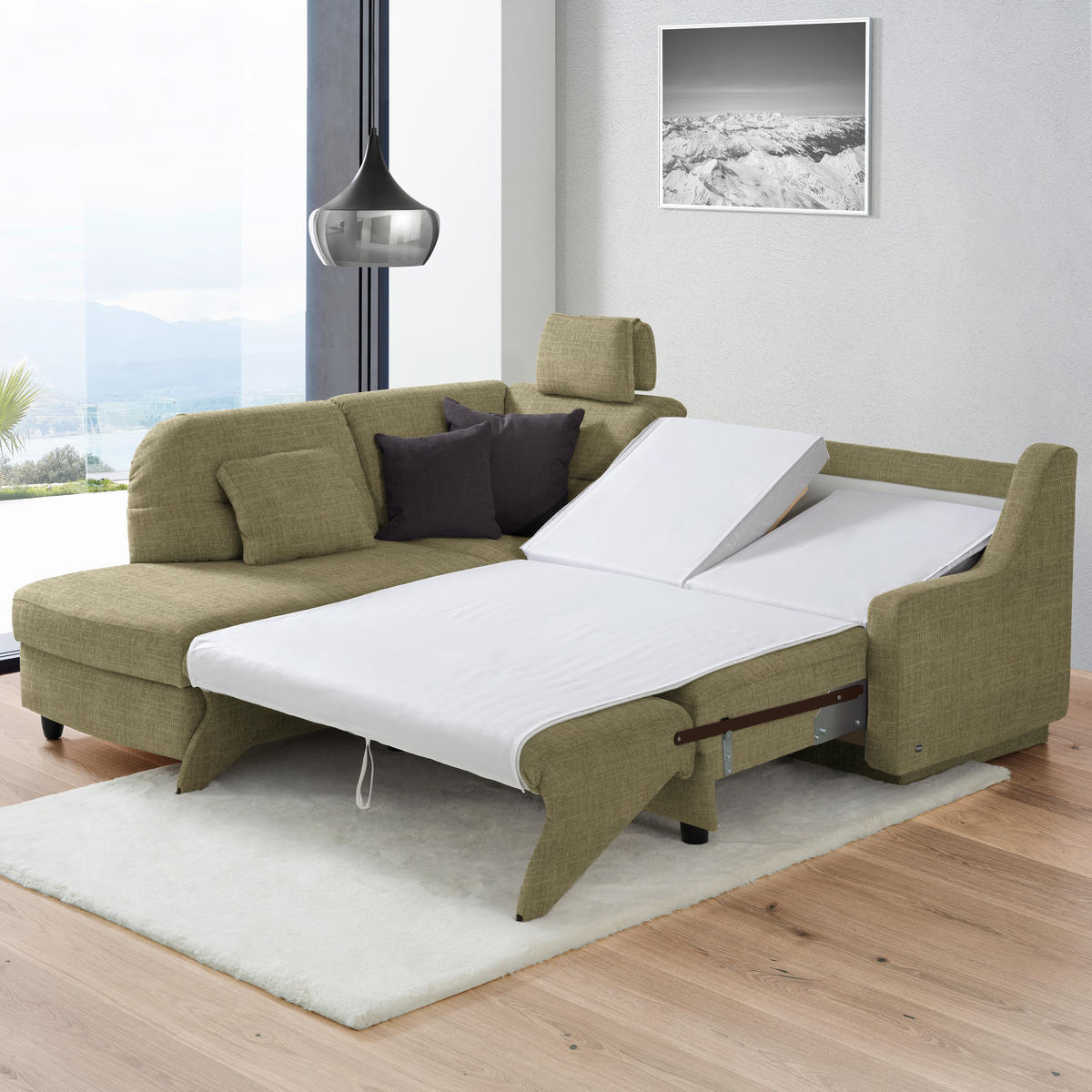 ECKSOFA in Chenille Olivgrün  208/226 cm  - Schwarz/Olivgrün, KONVENTIONELL, Textil (208/226cm) - Sedda