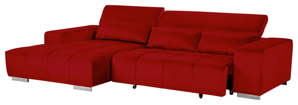 ECKSOFA Rot Velours  - Silberfarben/Rot, KONVENTIONELL, Textil/Metall (186/307cm) - Livetastic
