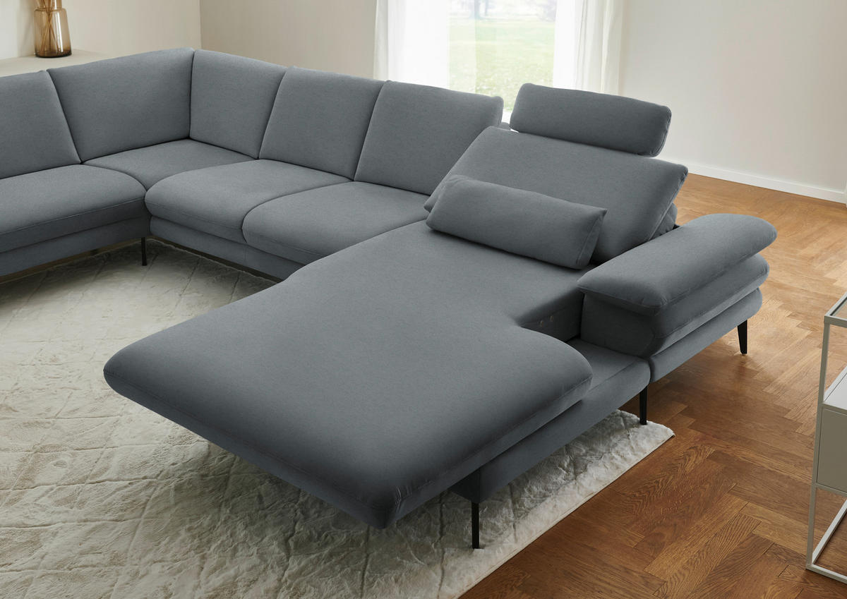 WOHNLANDSCHAFT  in Chenille, Flachgewebe Dunkelgrau  - Dunkelgrau/Schwarz, Design, Textil/Metall (208/344/180cm) - Dieter Knoll