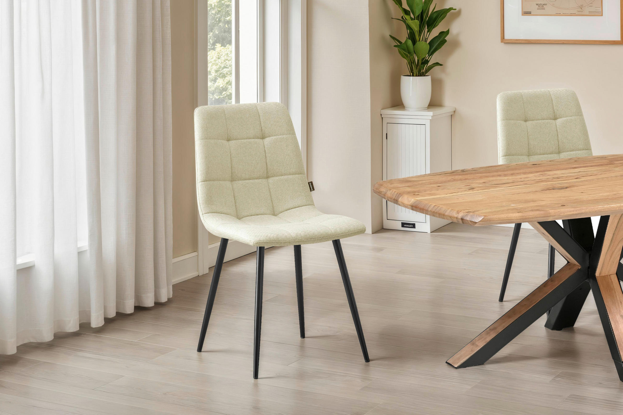 STUHL Webstoff Beige Pappel Sperrholz  - Beige/Schwarz, MODERN, Holz/Textil (45/86/55cm) - Livetastic