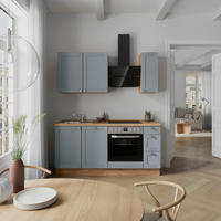 KÜCHENBLOCK Frame 180 cm  in Eichefarben, Blaugrau  - Edelstahlfarben/Eichefarben, MODERN, Holzwerkstoff/Metall (180cm) - Nobilia