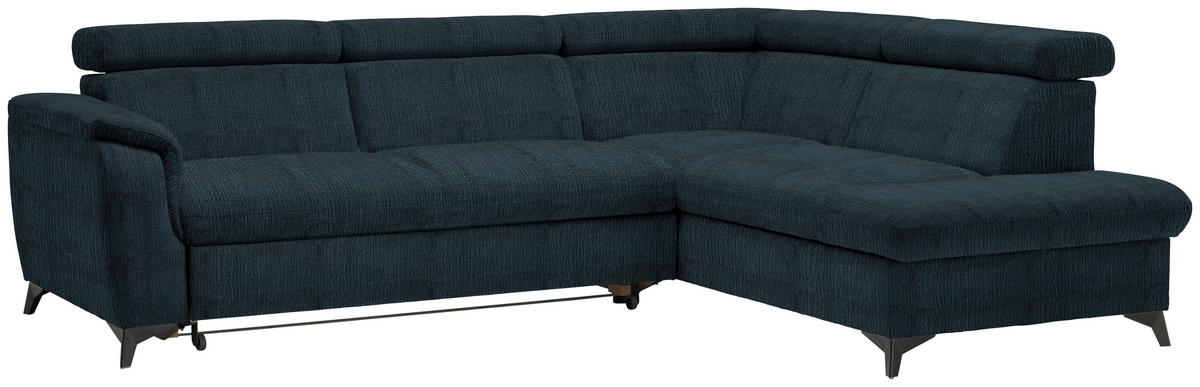 ECKSOFA in Flachgewebe Dunkelblau  - Schwarz/Dunkelblau, Design, Textil/Metall (260/203cm) - Stylife