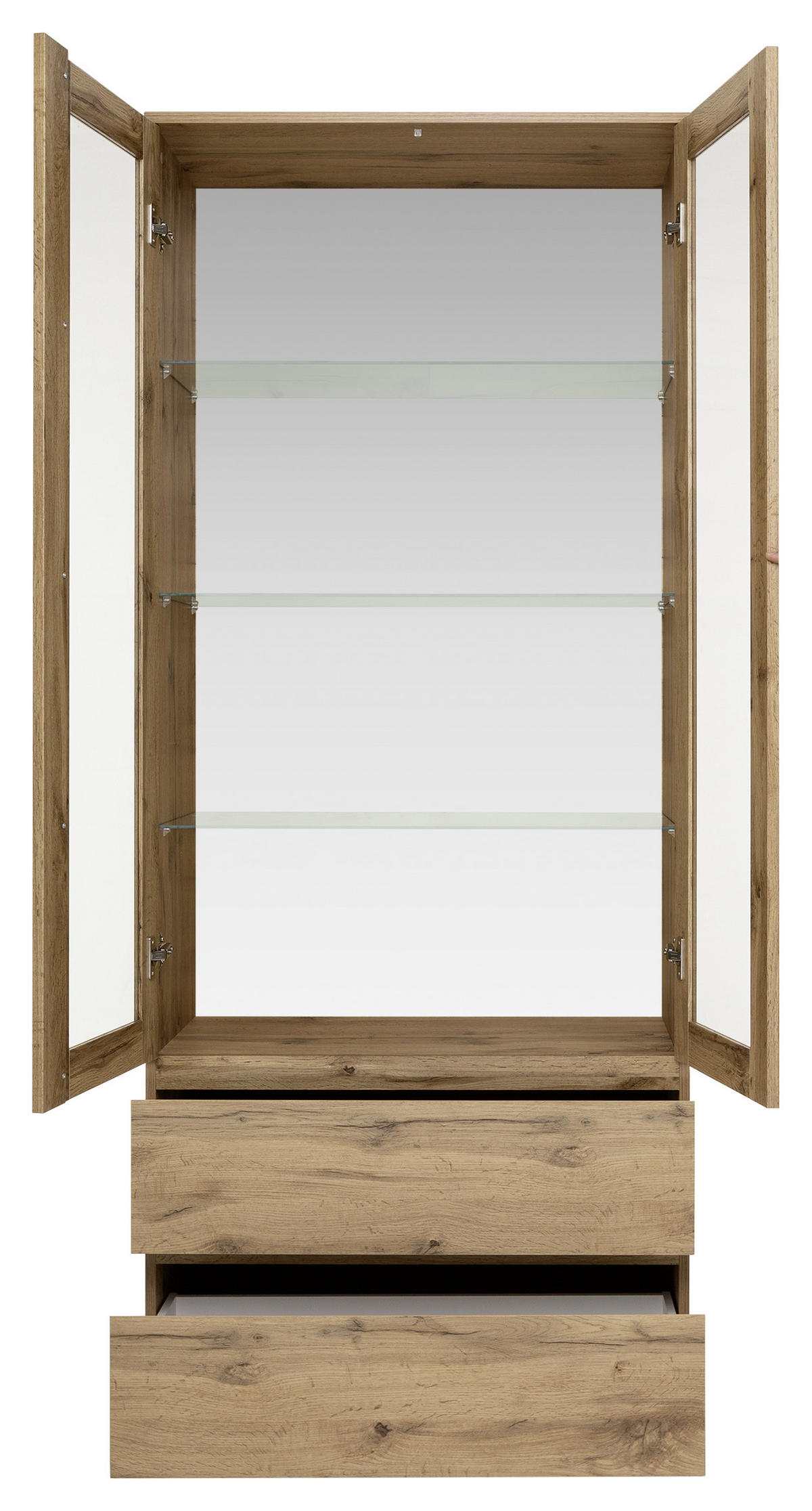 VITRÍNA, farba duba, 80/191/40 cm - farba duba/strieborná, Konventionell, kompozitné drevo/sklo (80/191/40cm) - MID.YOU