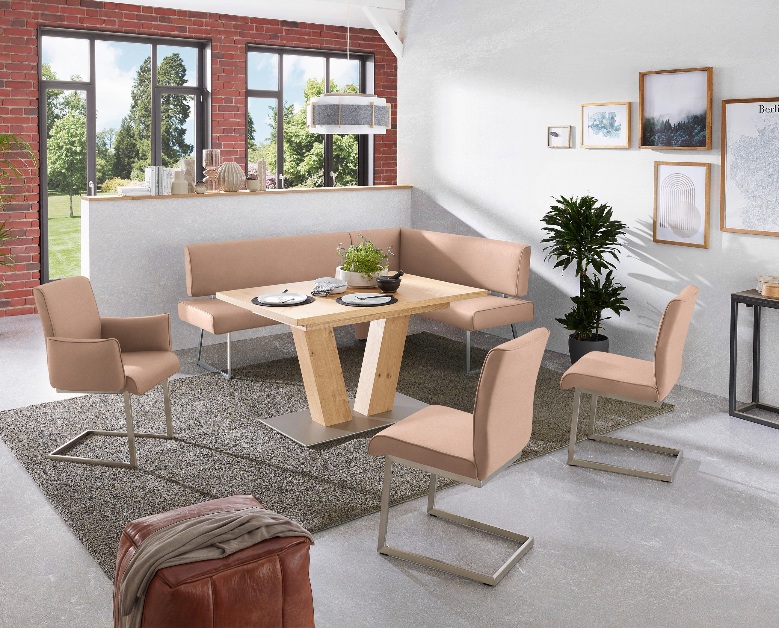 ECKBANK 208/160 cm  in Edelstahlfarben, Sandfarben  - Sandfarben/Edelstahlfarben, Design, Textil/Metall (208/160cm) - Dieter Knoll