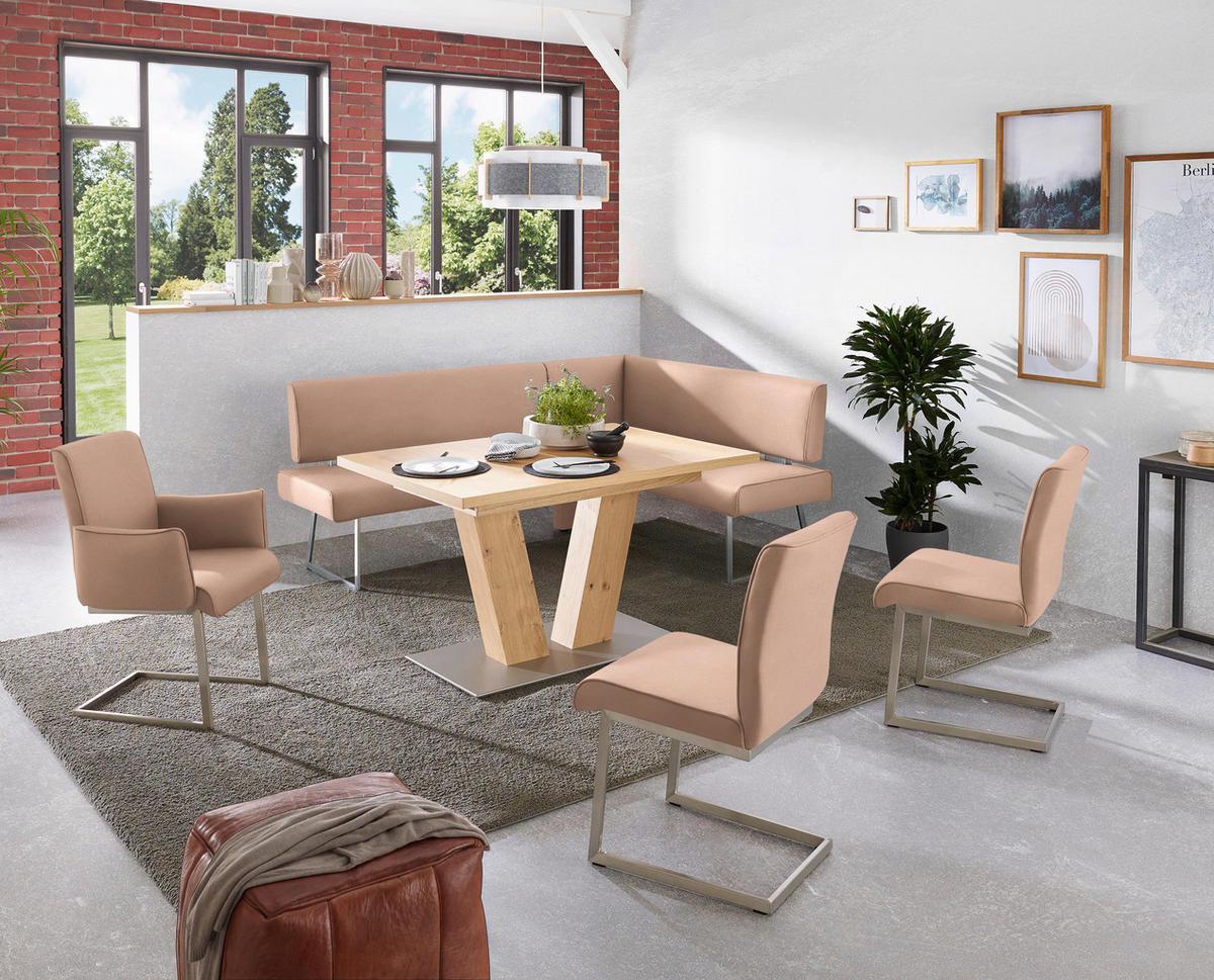 ECKBANK in Metall, Textil Edelstahlfarben, Sandfarben  - Sandfarben/Edelstahlfarben, Design, Textil/Metall (231/137cm) - Dieter Knoll