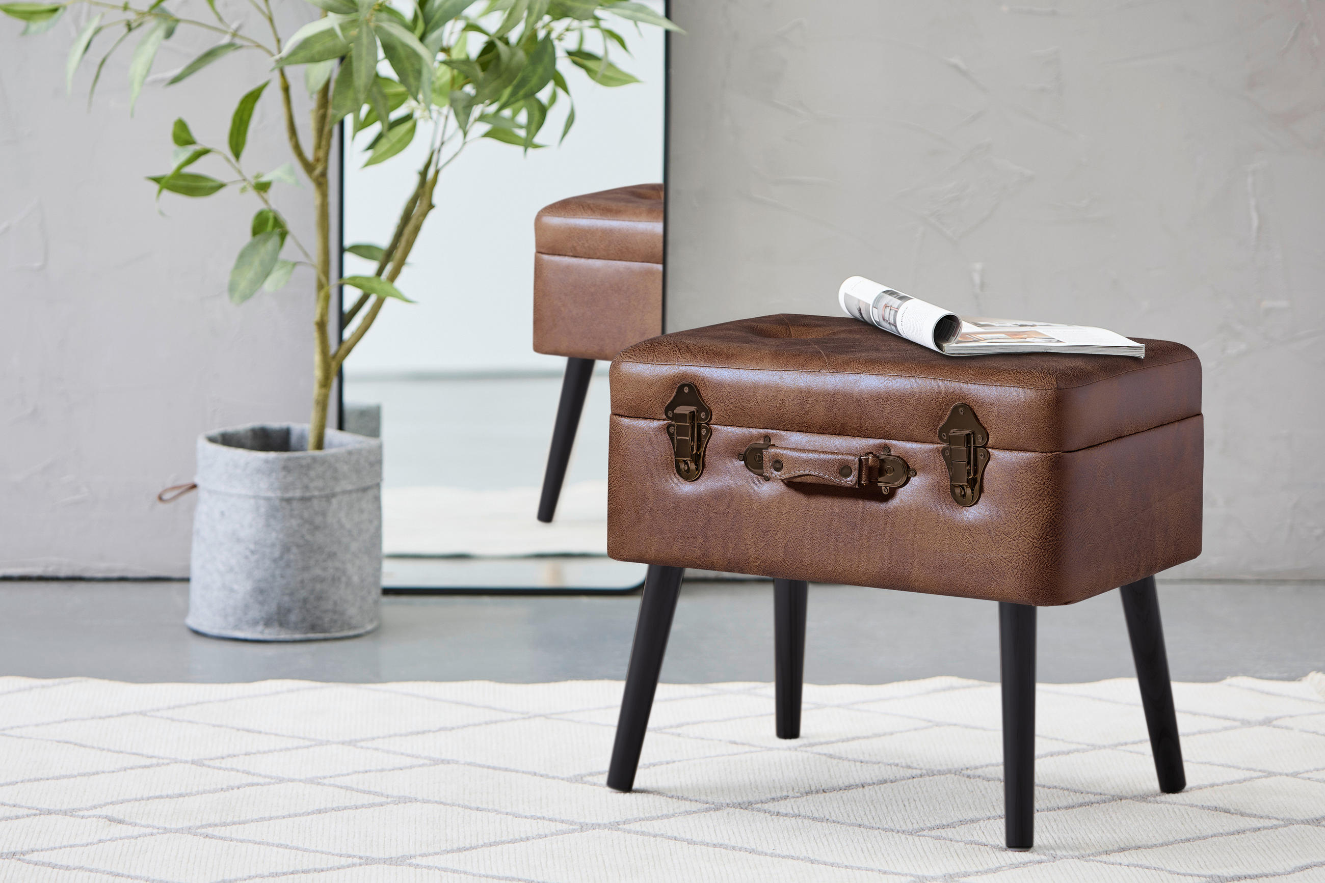 TABURET, textil, 50/45/35 cm - černá/hnědá, Lifestyle, textil (50/45/35cm) - Xora