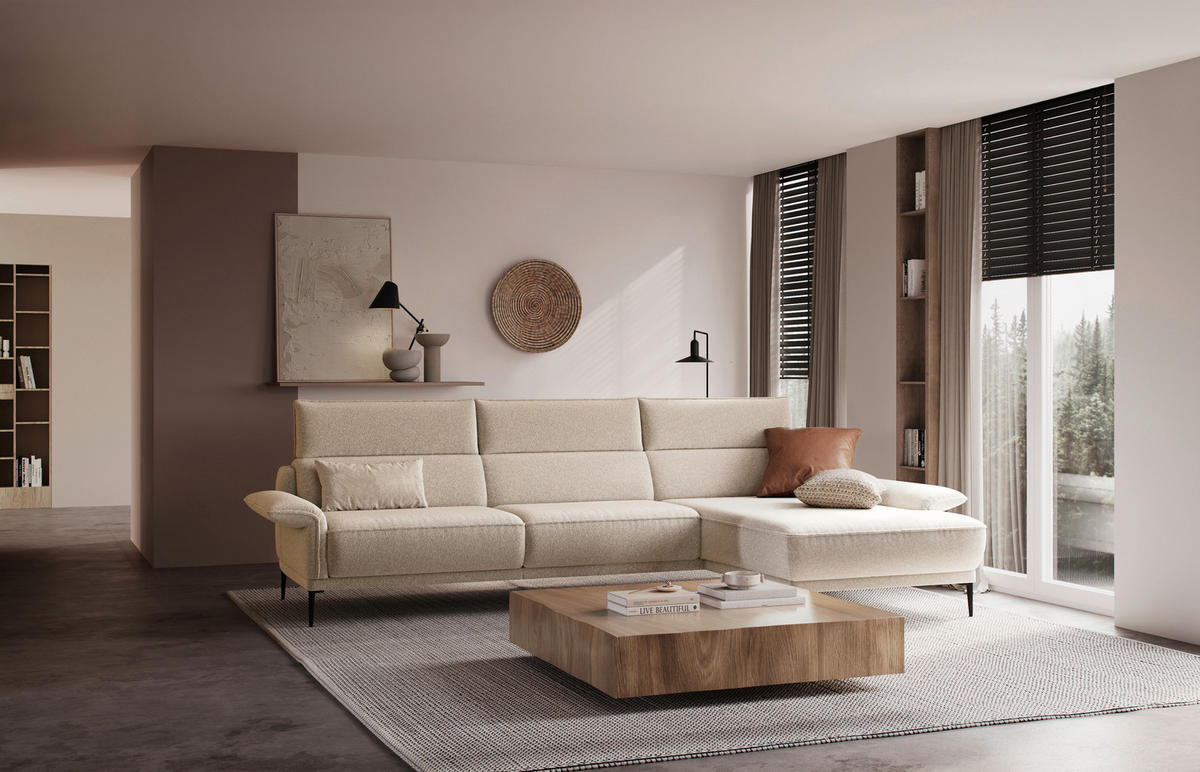 ECKSOFA in Bouclé Creme  330/186 cm  - Creme/Schwarz, Design, Textil/Metall (330/186cm) - Johann Jakob