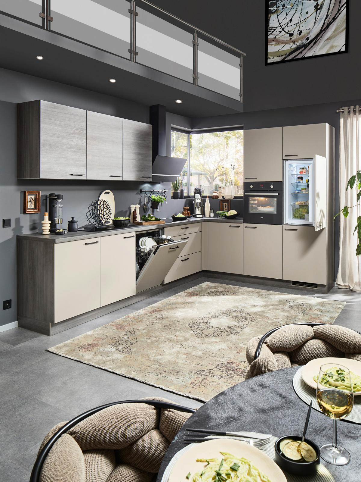 KÜCHENLEERBLOCK  345/245 cm  in Creme, Eiche grau  - Eiche grau/Creme, MODERN, Holzwerkstoff/Metall (345/245cm) - Welnova