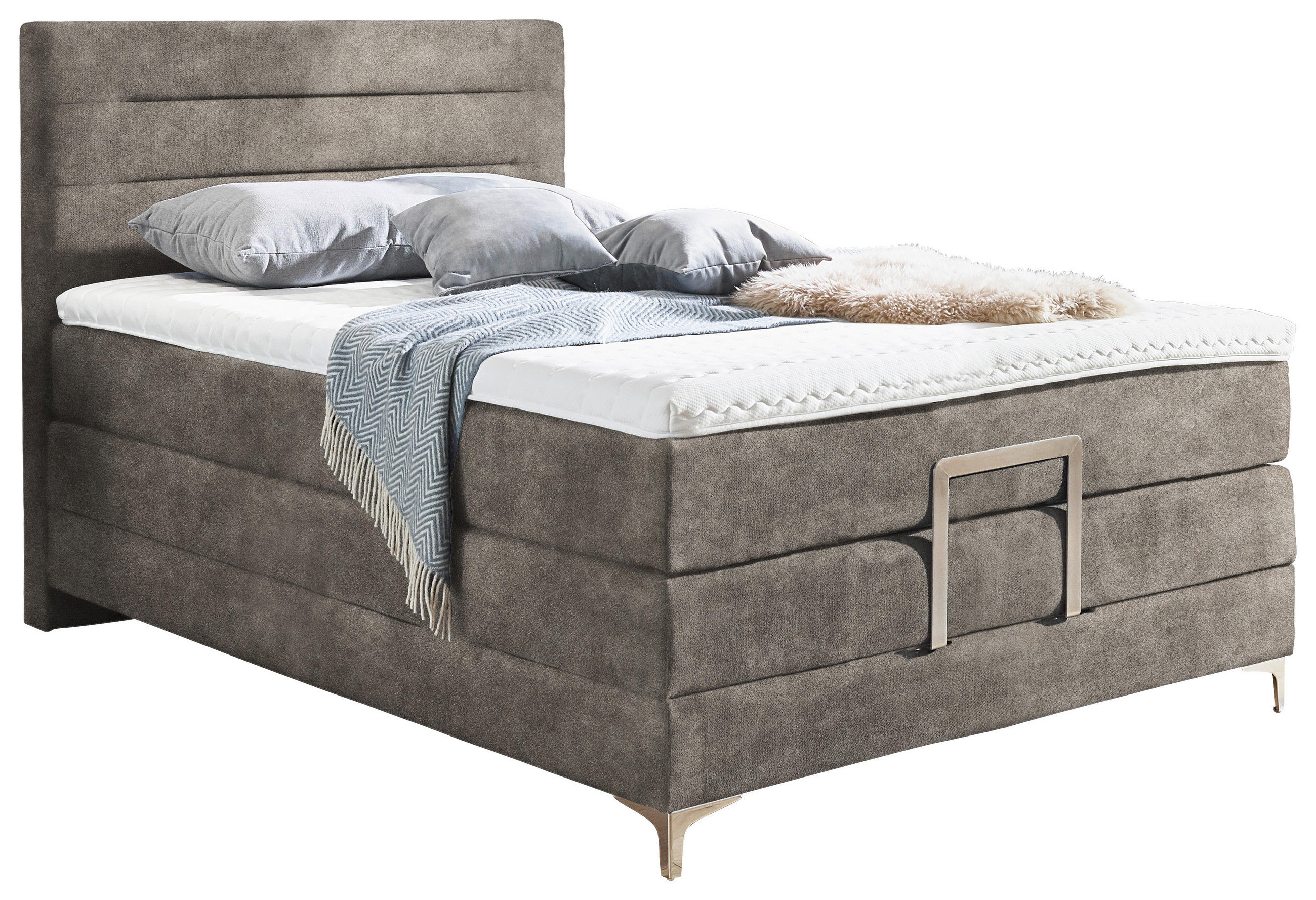 BOXSPRINGBETT 120/200 cm in Taupe - Taupe/Silberfarben, KONVENTIONELL, Holz/Textil (120/200cm) - Voleo