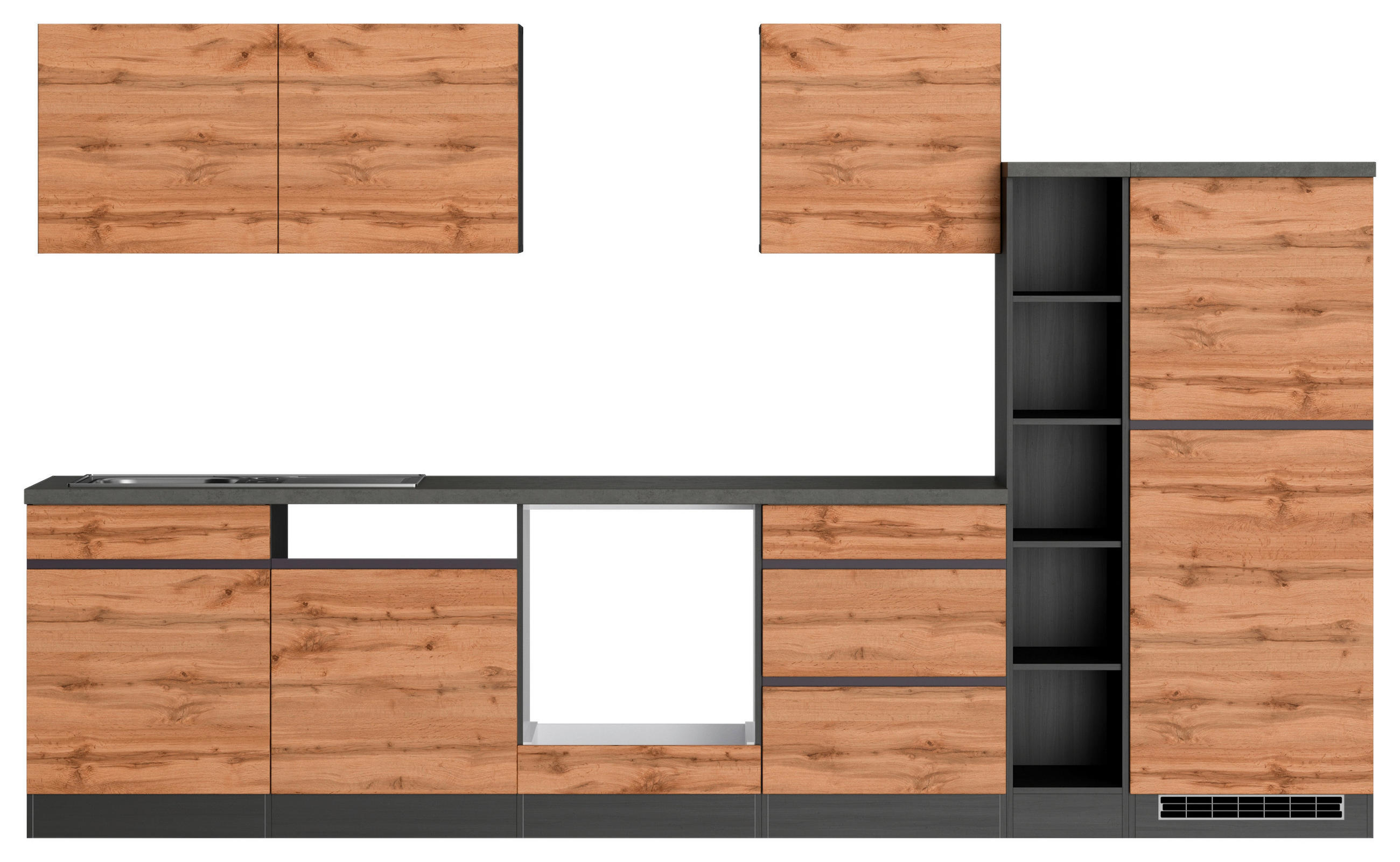 KÜCHENLEERBLOCK 330 cm   in Graphitfarben, Eiche Wotan  - Eiche Wotan/Graphitfarben, Design, Holzwerkstoff (330cm) - Held