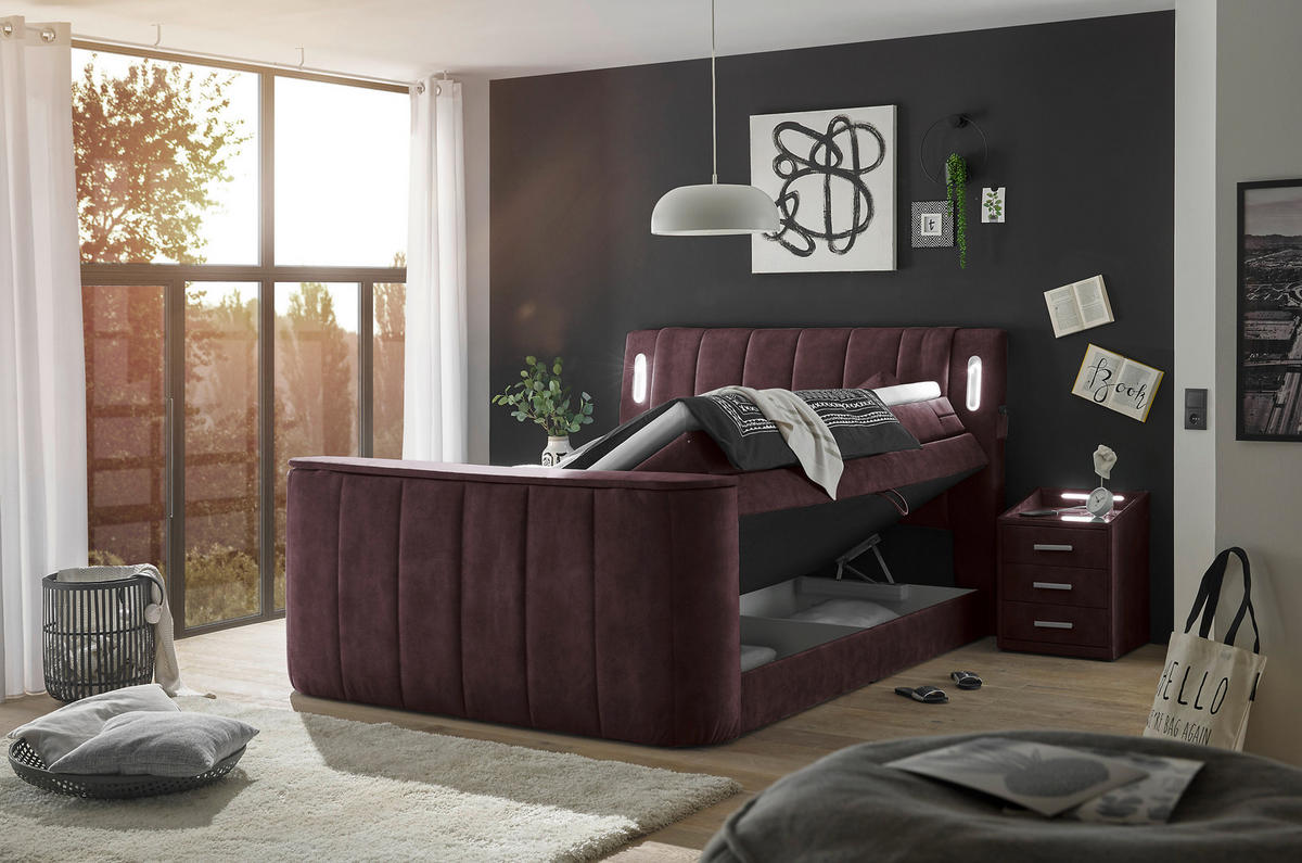 BOXSPRINGBETT 180/200 cm  in Aubergine  - Aubergine, MODERN, Holzwerkstoff/Kunststoff (180/200cm) - MID.YOU