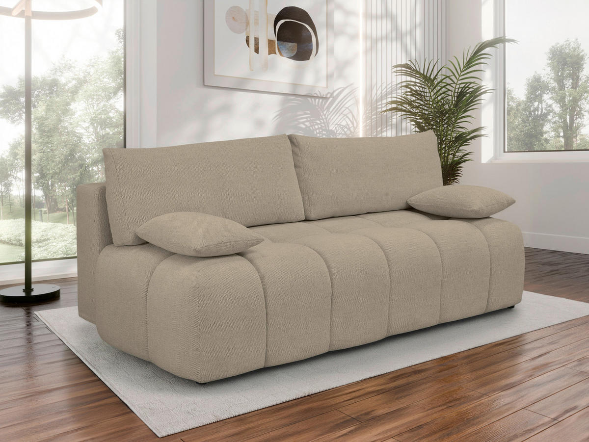 BOXSPRINGSOFA in Chenille Beige  - Beige/Schwarz, MODERN, Kunststoff/Textil (210/72/105cm) - Cantus
