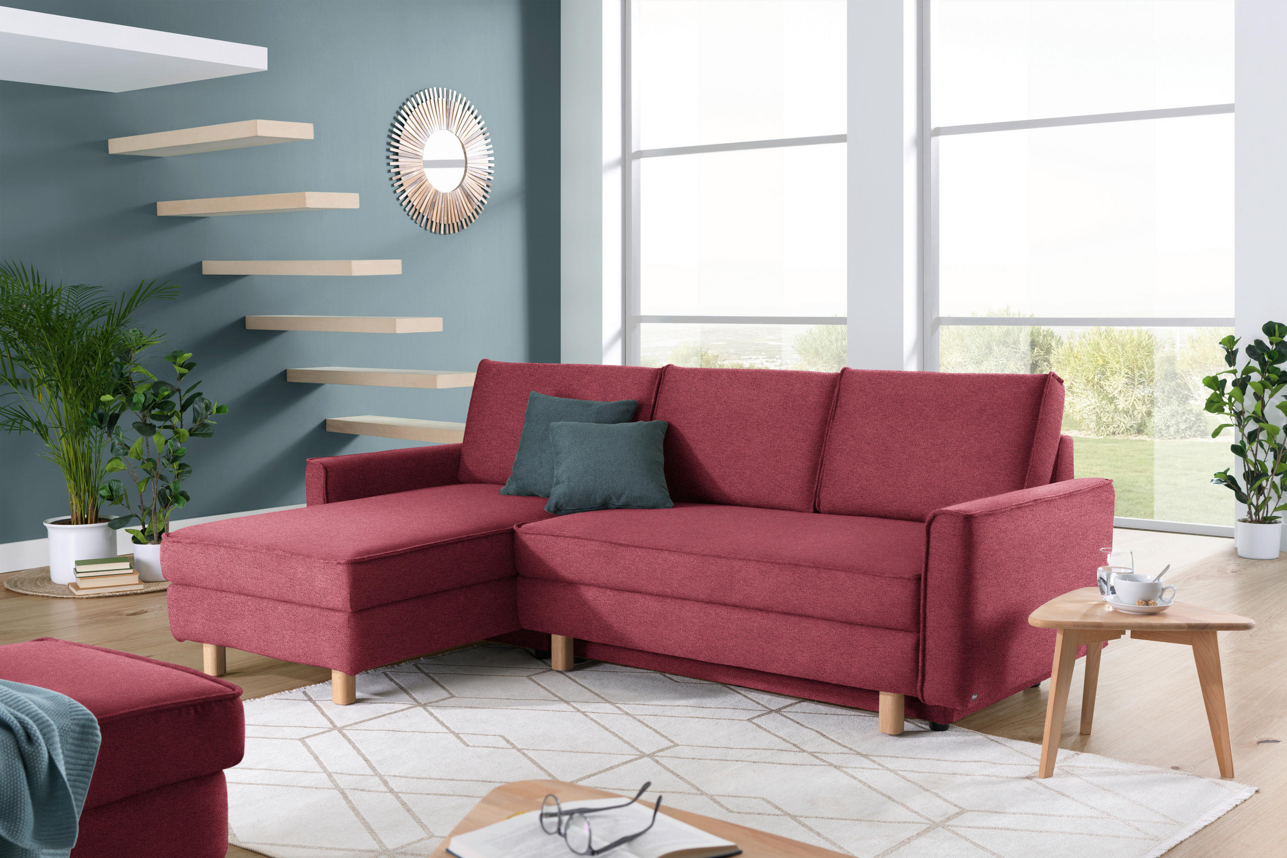 ECKSOFA in Chenille Bordeaux  170/237 cm  - Eichefarben/Bordeaux, KONVENTIONELL, Holz/Textil (170/237cm) - Sedda