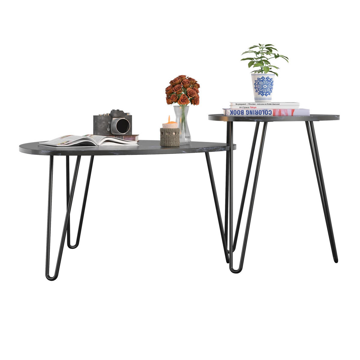 COUCHTISCHSET Athena oval Schwarz  - Schwarz, Design, Holzwerkstoff/Metall (51/57/51cm) - MID.YOU