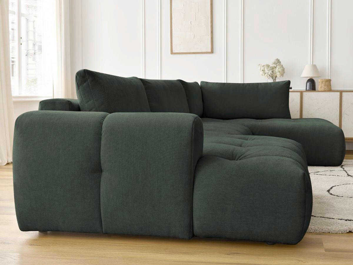 WOHNLANDSCHAFT  FUJI  Grün Leinenoptik  - Schwarz/Grün, MODERN, Kunststoff/Textil (160/377/204cm)