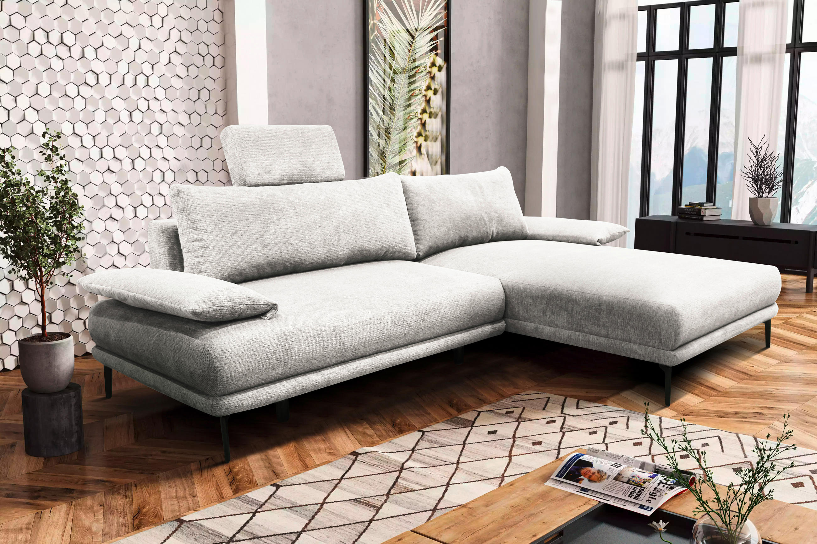 ECKSOFA Weiß Webstoff  - Schwarz/Weiß, Design, Textil/Metall (260/192cm) - MID.YOU