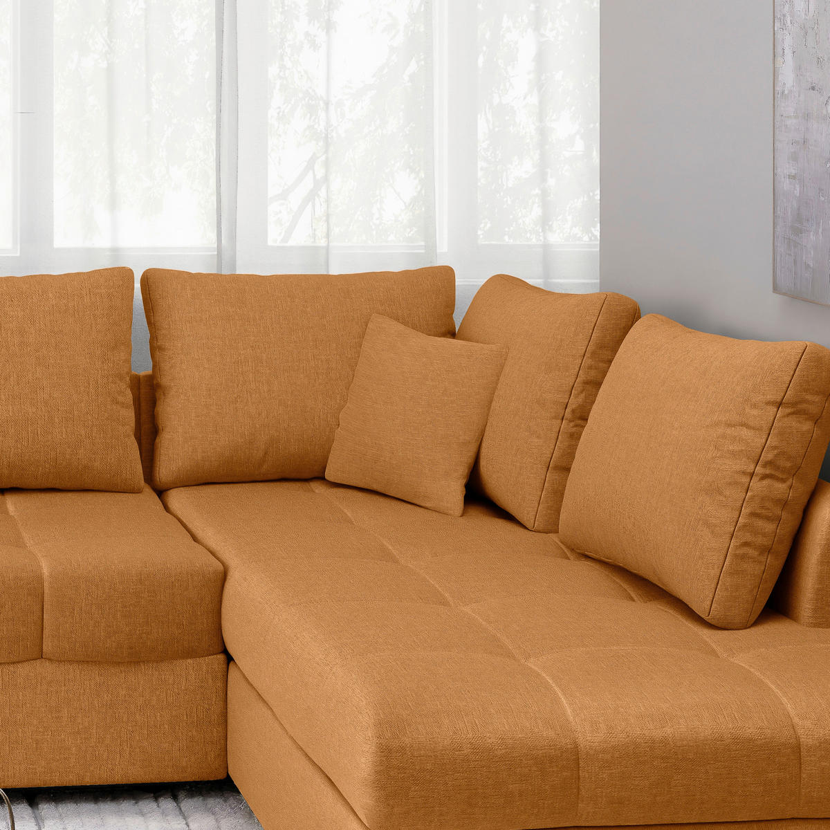 ECKSCHLAFSOFA in Goldfarben Textil   - Goldfarben/Schwarz, Modern, Holz/Textil (298/202cm) - MID.YOU