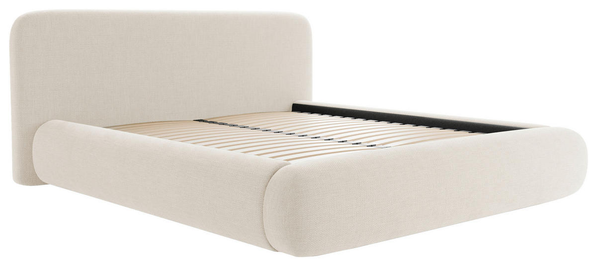 POLSTERBETT 180/200 cm,  in Beige, gepolstertes Kopfteil, Lattenrost, Bettkasten,  - Beige/Schwarz, Design, Holz/Textil (180/200cm) - Chameo