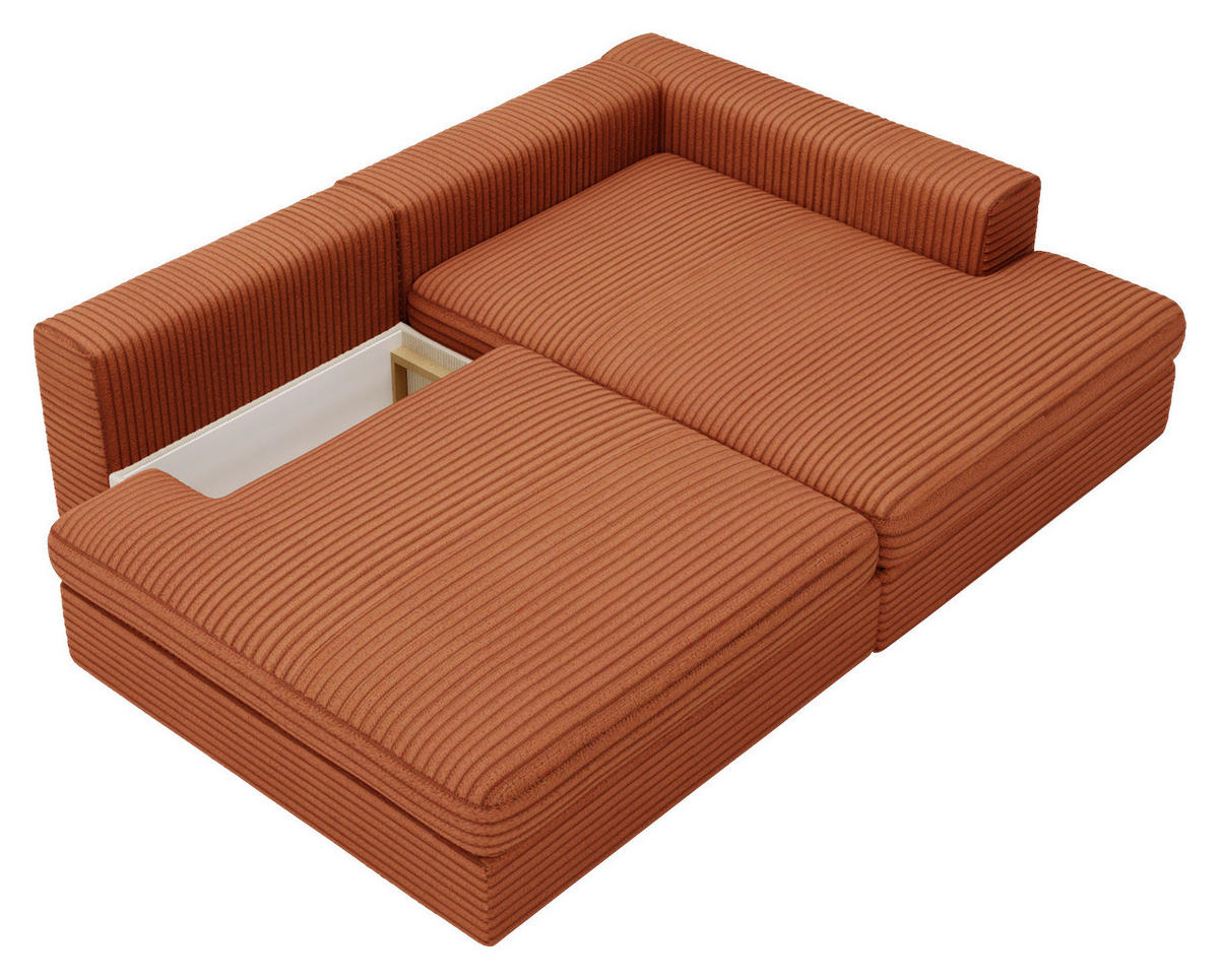 ECKSOFA Bronzefarben Cord  - Schwarz/Bronzefarben, Design, Kunststoff/Textil (223/158cm) - home24