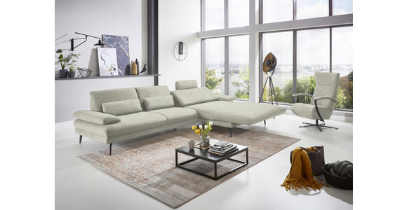 ECKSOFA in Velours Ecru 310/180 cm - Ecru/Schwarz, Design, Textil/Metall (310/180cm) - Dieter Knoll