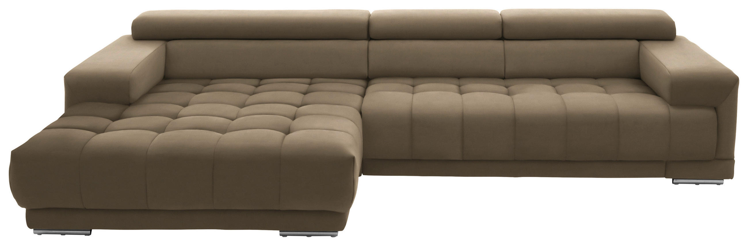 ECKSOFA Mikrofaser Hellbraun  - Hellbraun/Silberfarben, Design, Textil/Metall (190/335cm) - Beldomo Speed