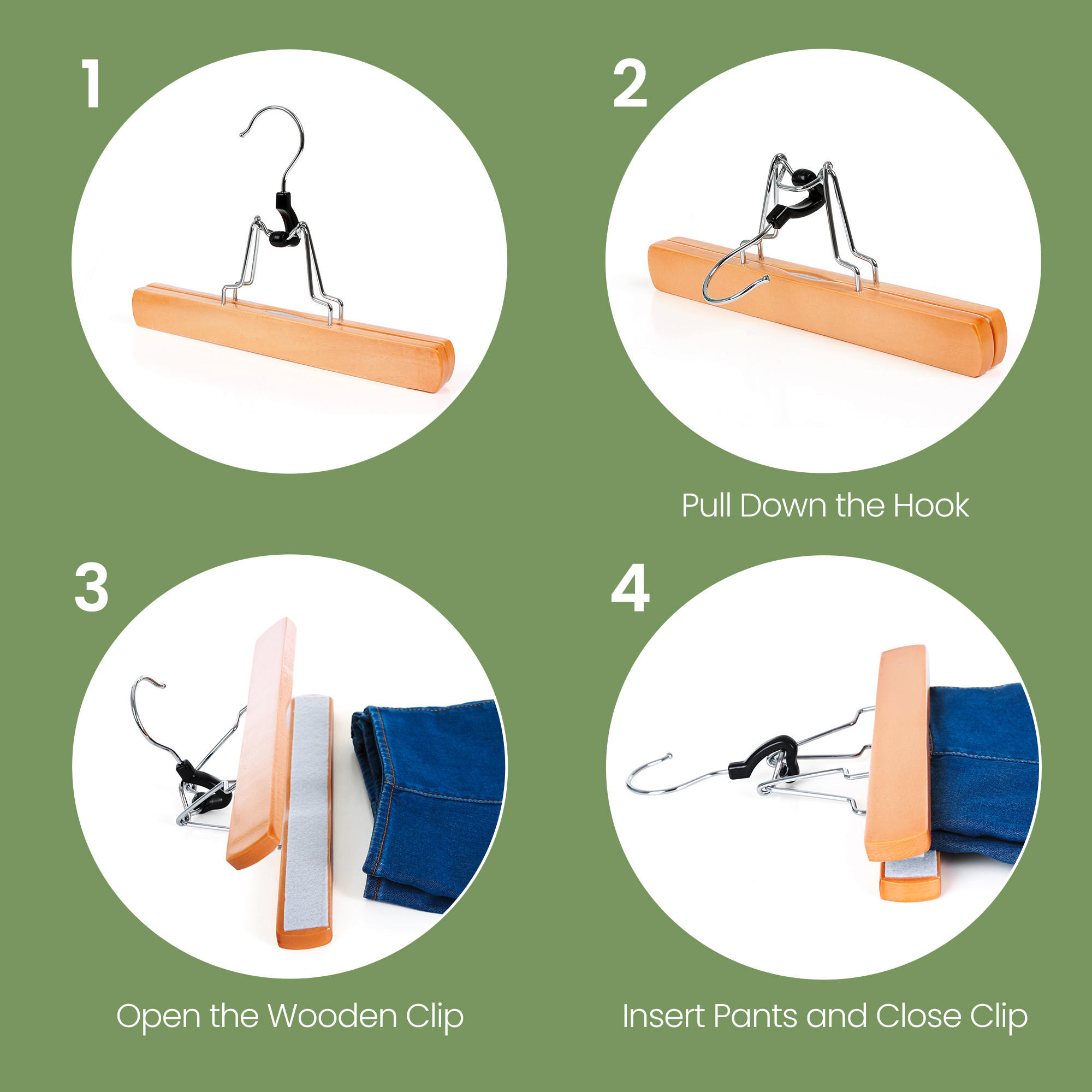 Hosenbügel Aus Holz Mit Clips – 10 Stück, Verstellbar & Platzsparend (Walnuss-Optik)
