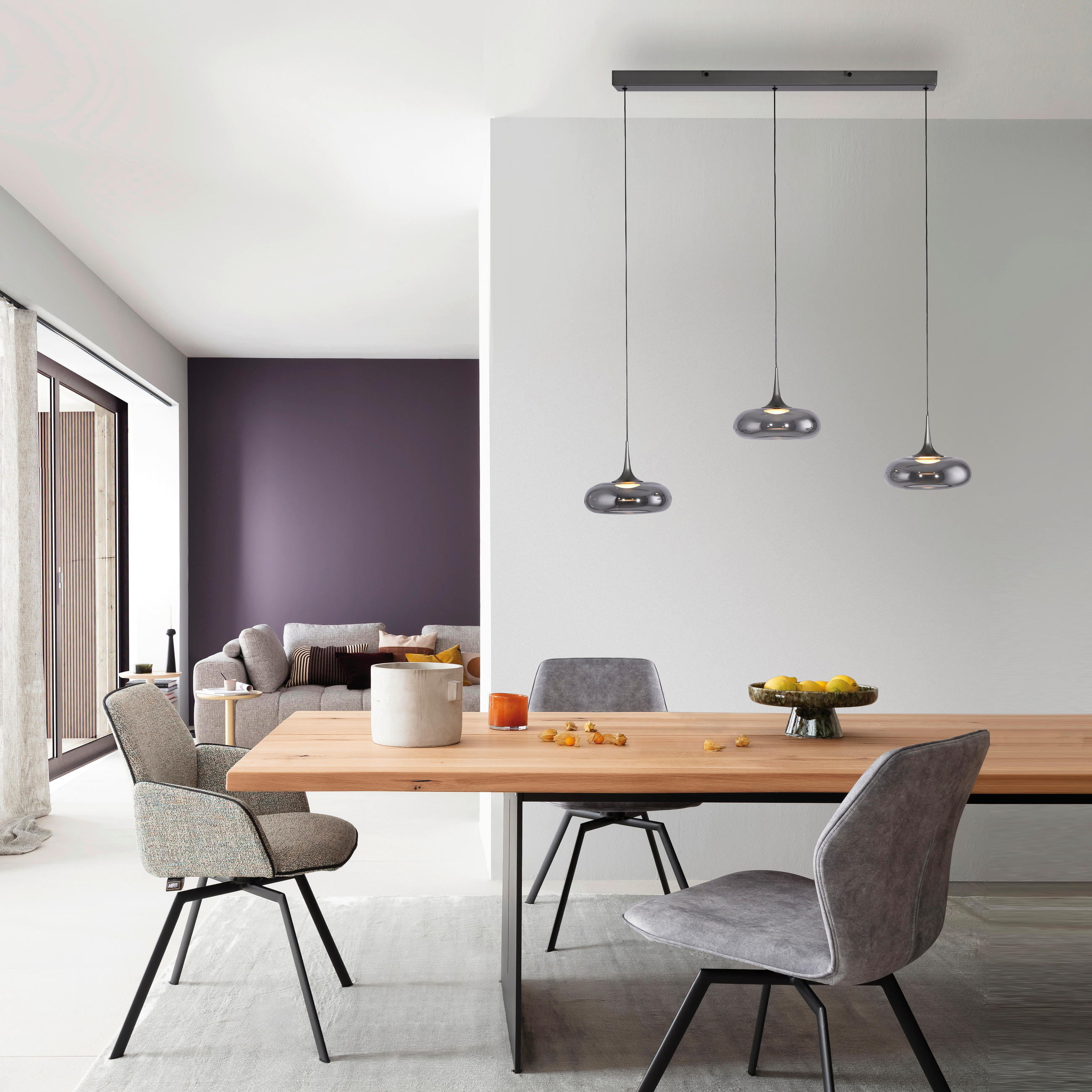 LED-PENDELLEUCHTE SW POSH 97/22/200 cm   - Grau, Design, Glas/Kunststoff (97/22/200cm) - Schöner Wohnen